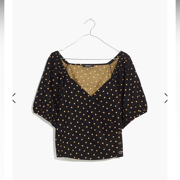 Madewell NWOT Corduroy Puff-Sleeve Wrap Top in Oval Dot size small - Picture 2 of 9
